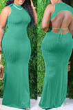 Green Summer Sexy Pure Color Pit Bar Backless Long Dress KSN8090-1
