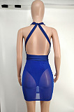 Royal Blue Euramerican Sexy Net Yarn Perspctive Slim Fitting Dress A8609-3