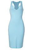 Blue Women Trendy Pure Color Sexy Mini Dress MA6710-4