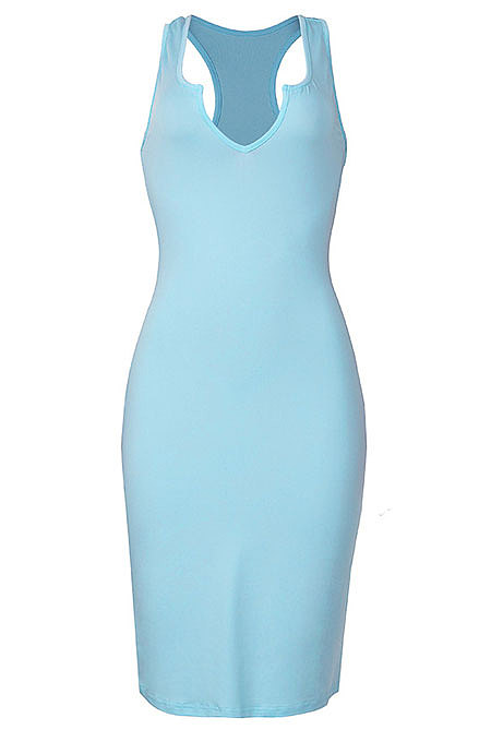 Blue Women Trendy Pure Color Sexy Mini Dress MA6710-4