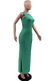 Green Summer Sexy Pure Color Pit Bar Backless Long Dress KSN8090-1