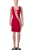 Wine Red Women Sexy Condole Belt Chain Cross Mini Dress MA6704-4