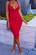 Red Women Trendy Pure Color Sexy Mini Dress MA6710-2
