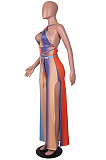 Orange Digital Printing Halter Neck Strapless Drawsting Dew Leg Jumpsuits SZS8093-1