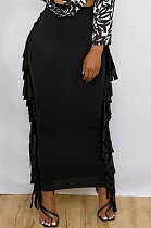 Euramerican Women Tassel Pure Color Skirts JR36391