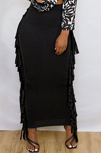 Euramerican Women Tassel Pure Color Skirts JR36391