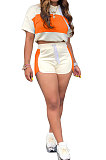 Orange Fashion Spliced Casual Hoodies Shorts Sets ML7220-4