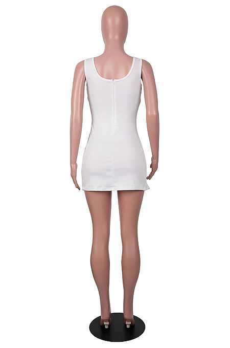 Khaki Women Digital Printing Contrast Color Strapless Zipper Open Fork Mini Dress SZS8122-1