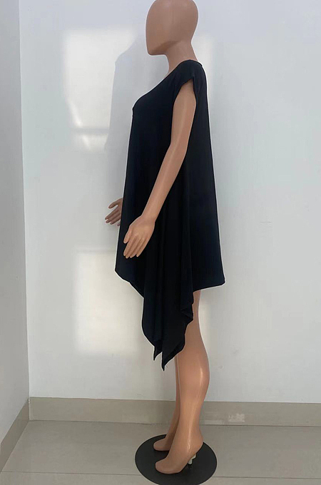 Black Fashion Pure Color Irregularity Mini Dress ZQ8099-2