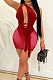 Wine Red Euramerican Sexy Net Yarn Perspctive Slim Fitting Dress A8609-4
