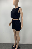 Black Women Trendy Sport Casual Pure Color Vest Shorts Sets ML7446-1