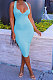Blue Women Trendy Pure Color Sexy Mini Dress MA6710-4