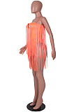 Pink Red Fashion Sexy Sling Tassel Strapless Mini Dress SZS8085-1