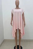 Light Pink Fashion Pure Color Irregularity Mini Dress ZQ8099-1