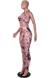 Rose Red Sexy Digital Printing Hurnt Flower Hole Strapless Halter Neck Fashion Two Piece SZS8086-1