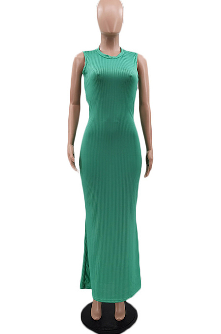 Green Summer Sexy Pure Color Pit Bar Backless Long Dress KSN8090-1