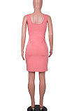 Pink Women Sexy Condole Belt Chain Cross Mini Dress MA6704-1