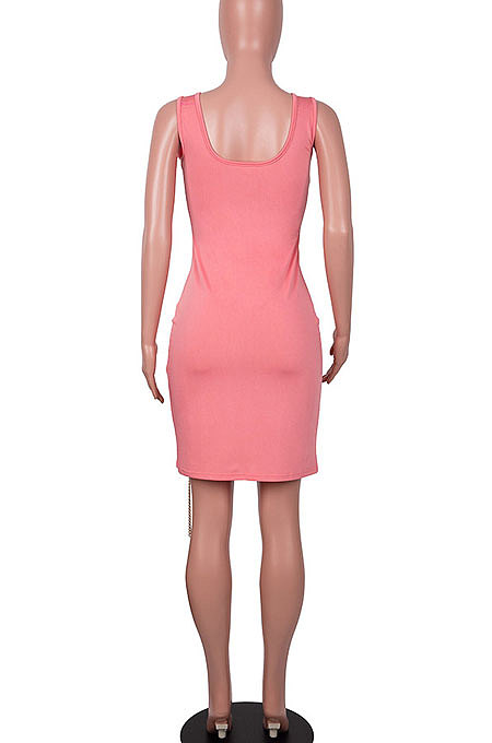Pink Women Sexy Condole Belt Chain Cross Mini Dress MA6704-1