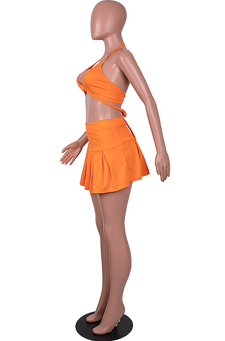 Orange Serxy Sling Halter Neck Strapless Fashion Skirts Sets SZS8080-1