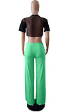 Green Casual personality Or So Symmetry Four Grain Buckle Flare Long Pants Have Pocket LS6026-1