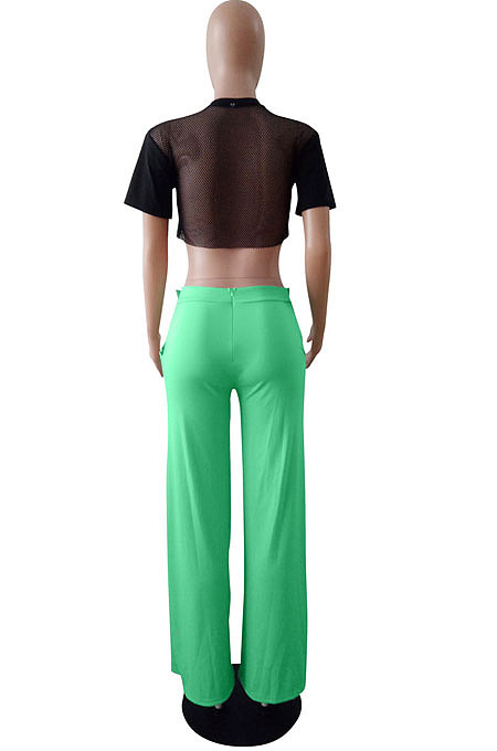 Green Casual personality Or So Symmetry Four Grain Buckle Flare Long Pants Have Pocket LS6026-1