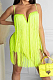 Neon Green Fashion Sexy Sling Tassel Strapless Mini Dress SZS8085-2