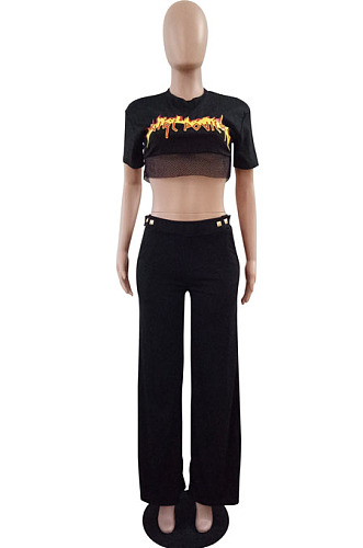 Black Casual personality Or So Symmetry Four Grain Buckle Flare Long Pants Have Pocket LS6026-2