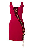 Wine Red Women Sexy Condole Belt Chain Cross Mini Dress MA6704-4