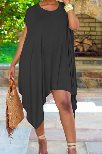 Black Fashion Pure Color Irregularity Mini Dress ZQ8099-2