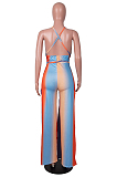 Orange Digital Printing Halter Neck Strapless Drawsting Dew Leg Jumpsuits SZS8093-1