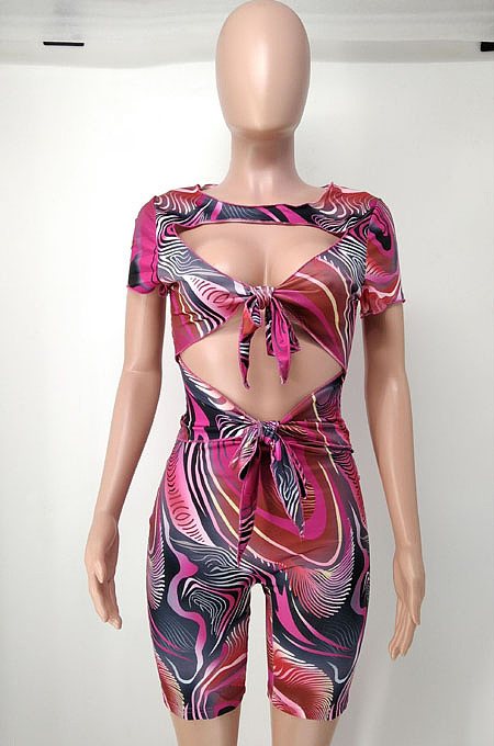 Rose Red Fashion Sexy Printing Slim Fitting Jumpsuits A8610-1