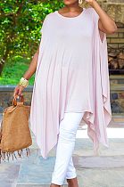 Light Pink Fashion Pure Color Irregularity Mini Dress ZQ8099-1