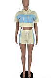 Light Blue Fashion Spliced Casual Hoodies Shorts Sets ML7220-3