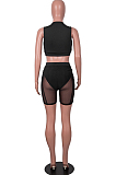 Black Summer Net Yarn Spliced Strapless Sleeveless Fashion Sexy Two Piece SZS8091-1