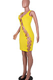 Yellow Women Sexy Condole Belt Chain Cross Mini Dress MA6704-3