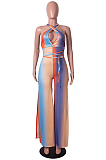 Orange Digital Printing Halter Neck Strapless Drawsting Dew Leg Jumpsuits SZS8093-1