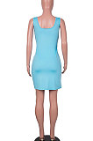 Blue Women Sexy Condole Belt Chain Cross Mini Dress MA6704-5