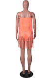 Pink Red Fashion Sexy Sling Tassel Strapless Mini Dress SZS8085-1