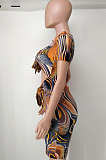 Orange Fashion Sexy Printing Slim Fitting Jumpsuits A8610-2