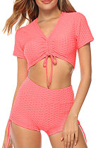 Pink Women Trendy Sport Sexy Elastic Force Drawsting Shorts Sets ML7447-3