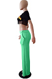 Green Casual personality Or So Symmetry Four Grain Buckle Flare Long Pants Have Pocket LS6026-1