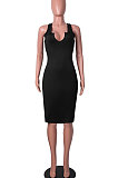 Black Women Trendy Pure Color Sexy Mini Dress MA6710-1
