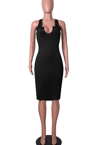 Black Women Trendy Pure Color Sexy Mini Dress MA6710-1