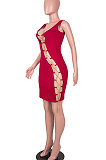 Wine Red Women Sexy Condole Belt Chain Cross Mini Dress MA6704-4