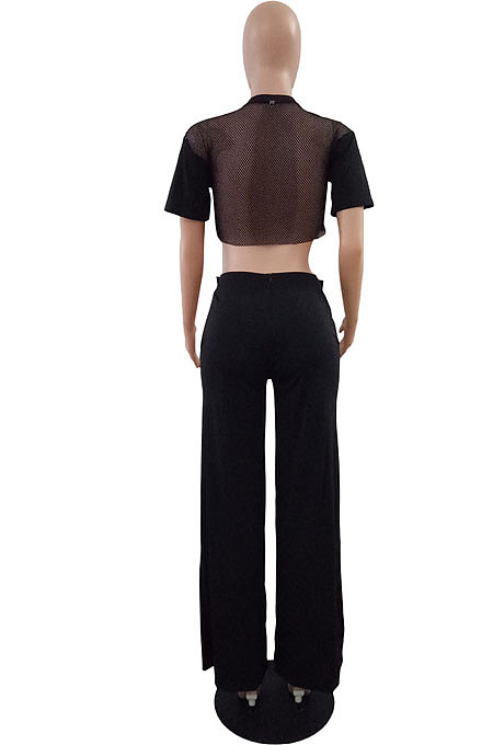 Black Casual personality Or So Symmetry Four Grain Buckle Flare Long Pants Have Pocket LS6026-2