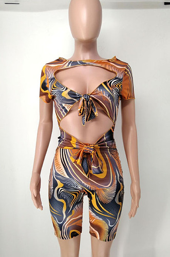 Orange Fashion Sexy Printing Slim Fitting Jumpsuits A8610-2