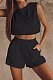 Black Women Trendy Sport Casual Pure Color Vest Shorts Sets ML7446-1