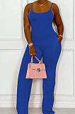 Dark Blue Night Club Sexy Pure Color Loose Sling Jumpsuits QSS51025-5