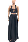 Black Euramerican Women Pure Color Loose Sexy Top Skirts Sets JR3637-1