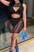 Black Summer Net Yarn Spliced Strapless Sleeveless Fashion Sexy Two Piece SZS8091-1